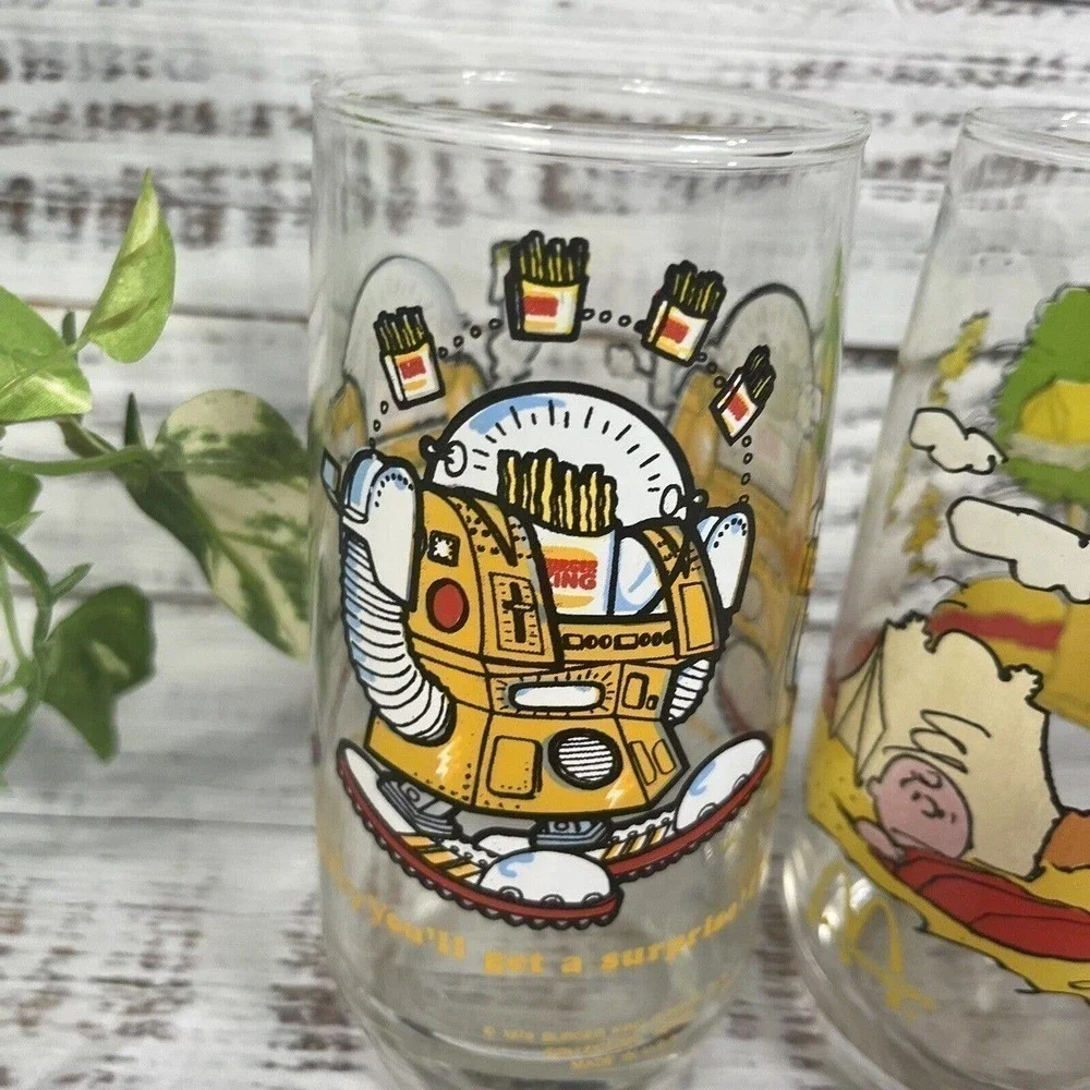 Vintage Peanuts McDonald’s Burger King Camp Snoopy Wizard Fries Glasses Set of 2 - Picture 3 of 11